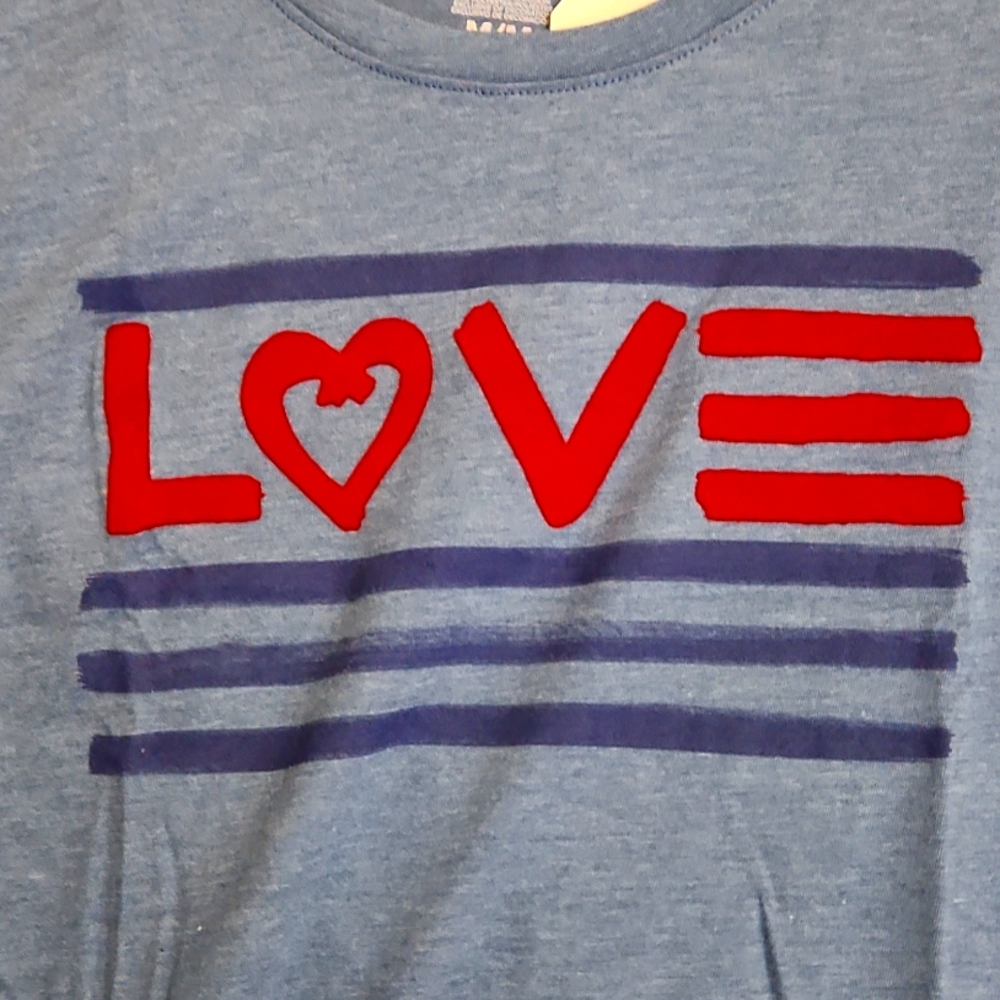 EV1 BLUE SS Red LOVE FLAG Shirt Medium